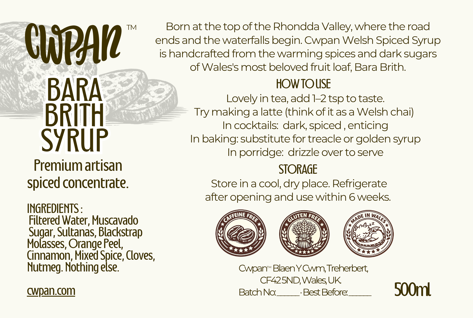 Cwpan Welsh Chai Syrup | 500ml | Bara Brith-Inspired | Handcrafted in Wales